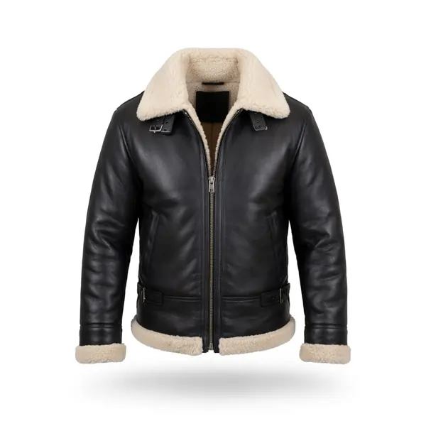 mens black shearling leather jacket aviator leather coats & jackets